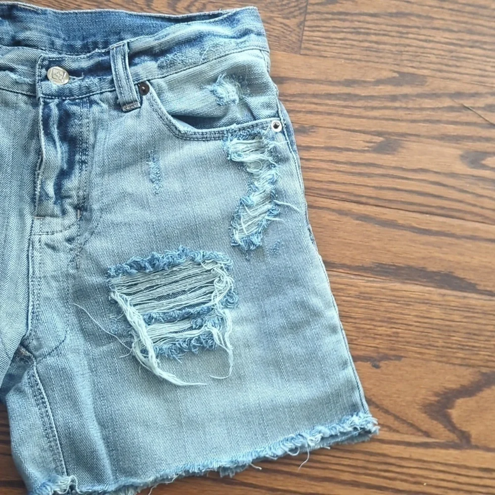 New Ksubi x Revolve Shorts distressed Swiftie denim blue button fly boyfriend
